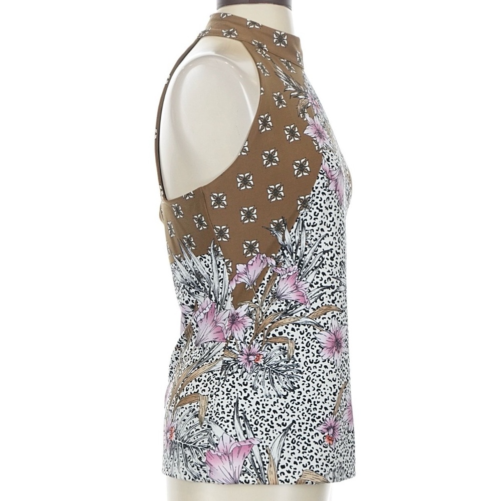 White House Black Market Brown Halter Floral Camisole with Pink Flowers - Picture 3 of 6